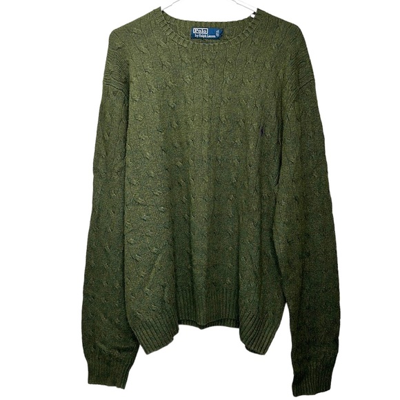 Polo Ralph Lauren Other - Polo by Ralph Lauren 100% Silk Green Cable Knit Crew Neck Sweater XXL